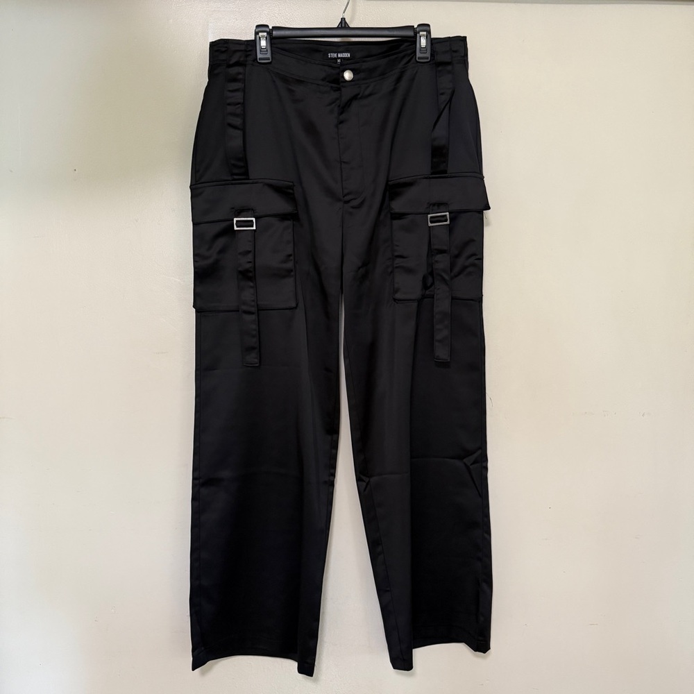Steve Madden Black Satin Cargo Pants